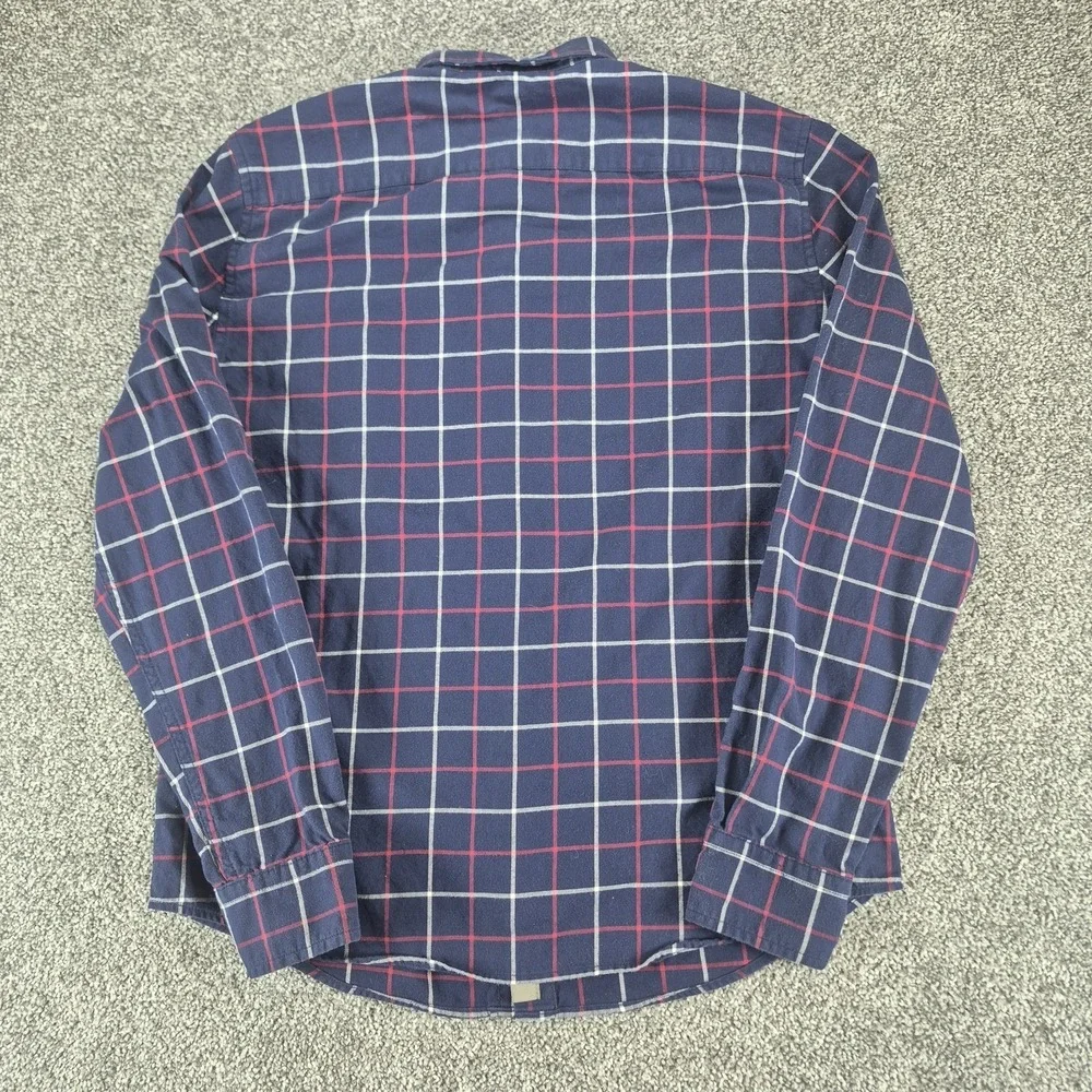 Banana Republic Luxe Flannel Shirt‎ Mens Medium Navy Plaid Untucked Slim Fit
